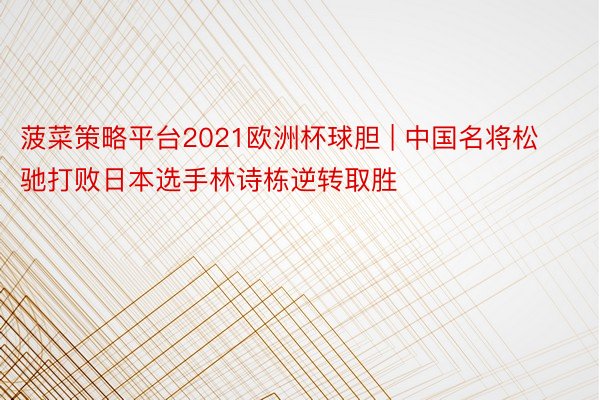 菠菜策略平台2021欧洲杯球胆 | 中国名将松驰打败日本选手林诗栋逆转取胜